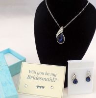 Will You Be My Bridesmaid? Necklace and Earring Gift Set - Navy