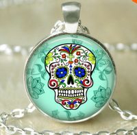 Halloween Sugar Candy Skull Necklace - Green
