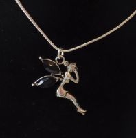Tinkerbell Fairy Necklace with Black Gemstone