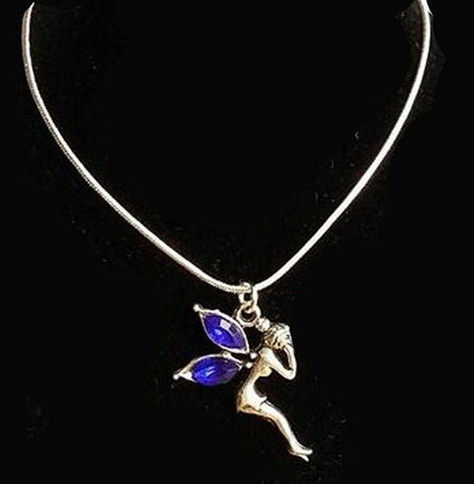 Tinkerbell Fairy Necklace with Royal Blue Gemstone