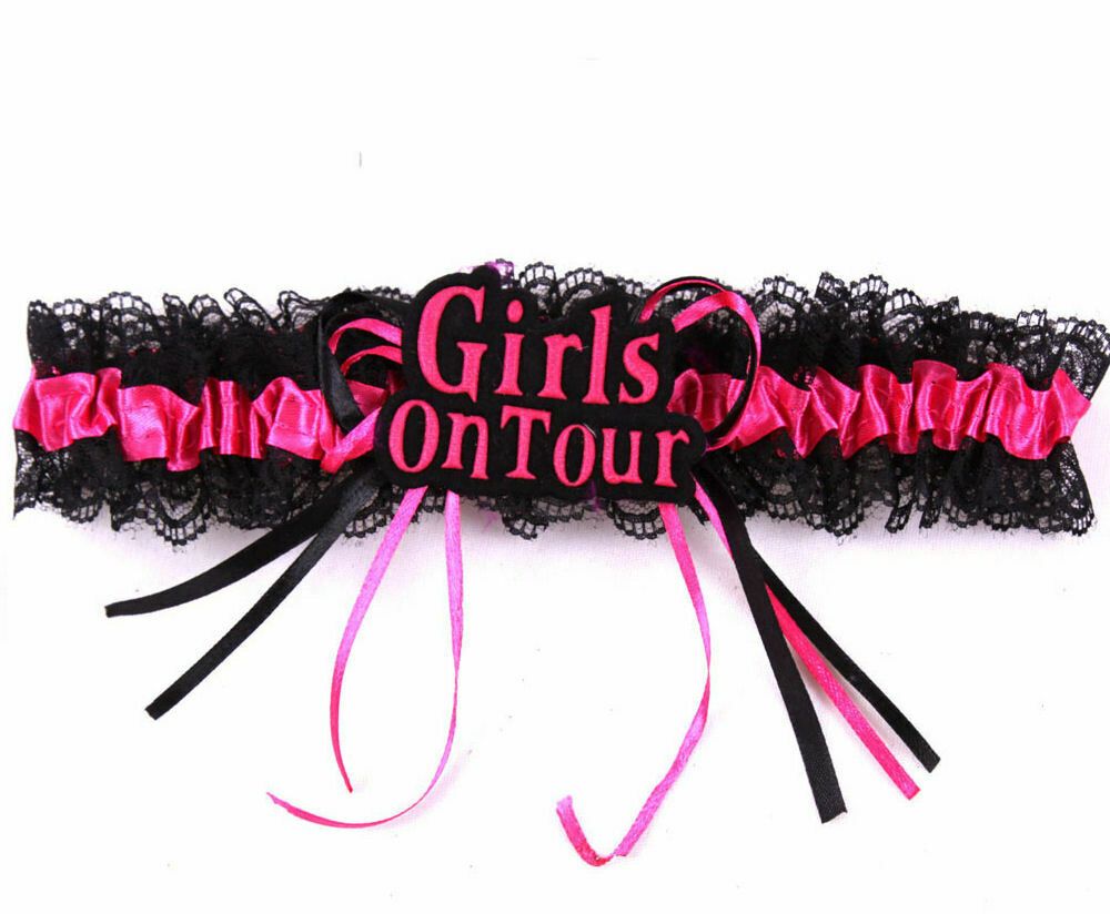 Girls on Tour Garter in Shocking Pink and Black