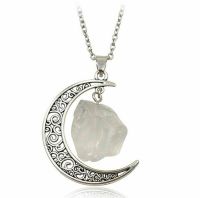 White Quartz and Crescent Moon Pendant Necklace
