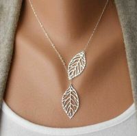 Double Leaf Pendant Necklace in Silver