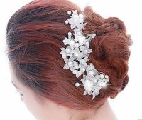 Bridal Crystal Floral Hair Piece with Pearls x 1 Piece