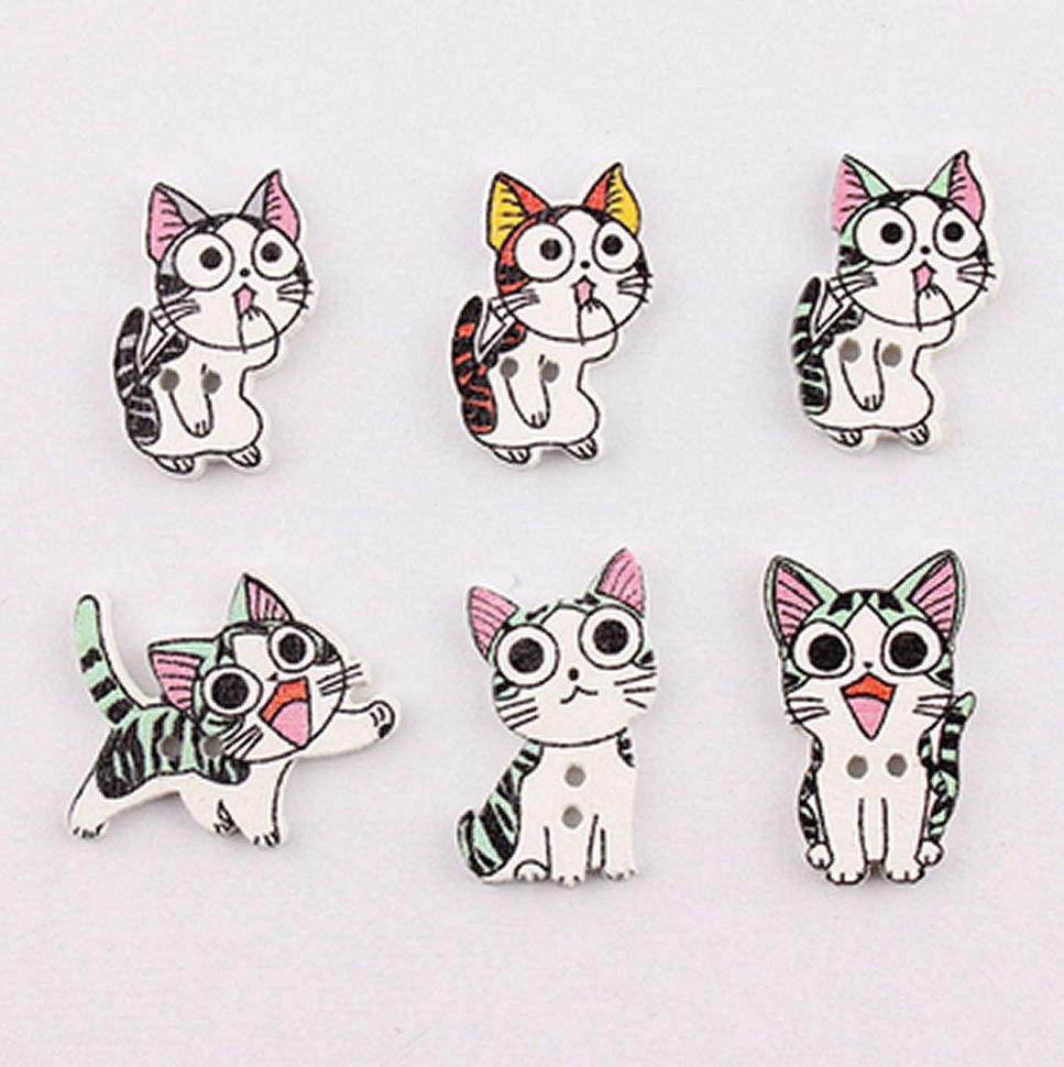 Cats Wooden Button Craft Embellishments x 10