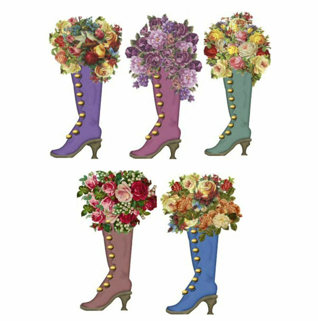 Ladies Boots with Flowers Card Making Toppers x 5