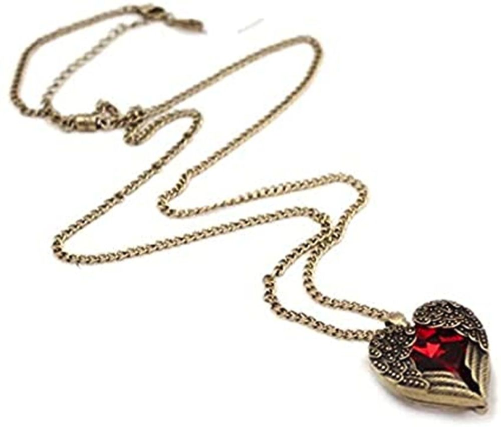 Gothic Red Pendant Necklace Angel Wing Design