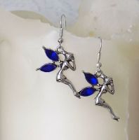 Fairy Earrings with Royal Blue Gemstone Detail in Silver Shade
