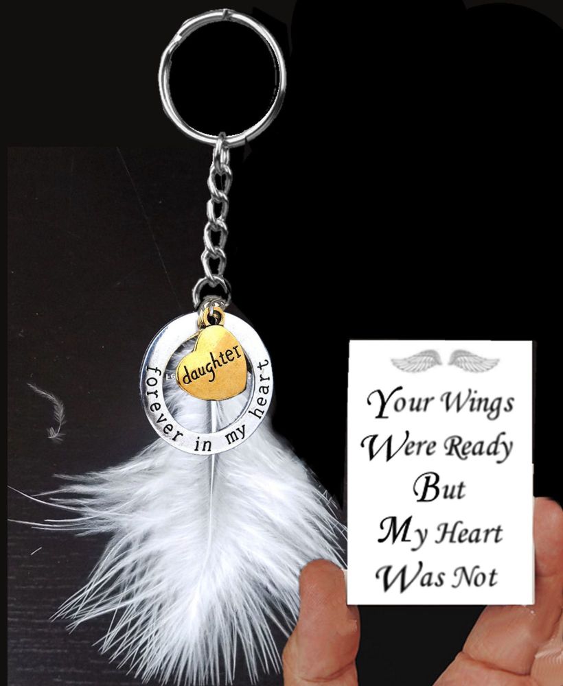 Daughter Memorial Keyring with Real White Feather