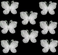 White Organza Butterfly Embellishments x 8