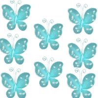 Blue Turquoise Organza Butterfly Embellishments x 8