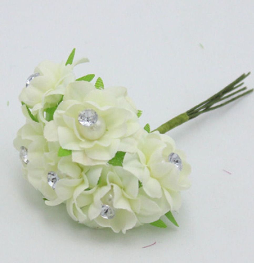 White Craft Flowers with Rhinestone Gem