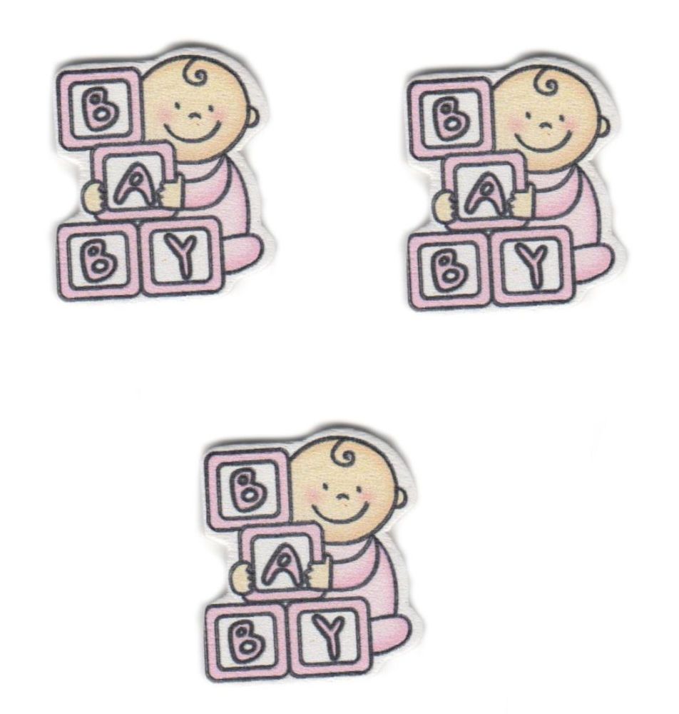 Wooden Baby Girl with Building Blocks Craft Embellishments