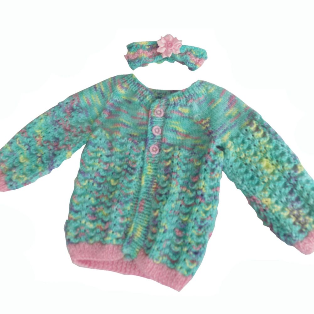 Aqua Mermaid Baby Knitted Coat and Headband Set