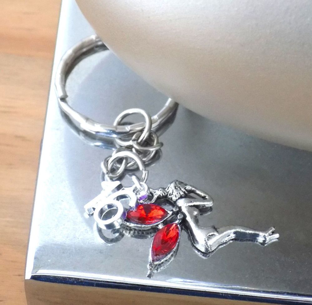 16th Birthday Fairy Keyring with Red Gem Wings