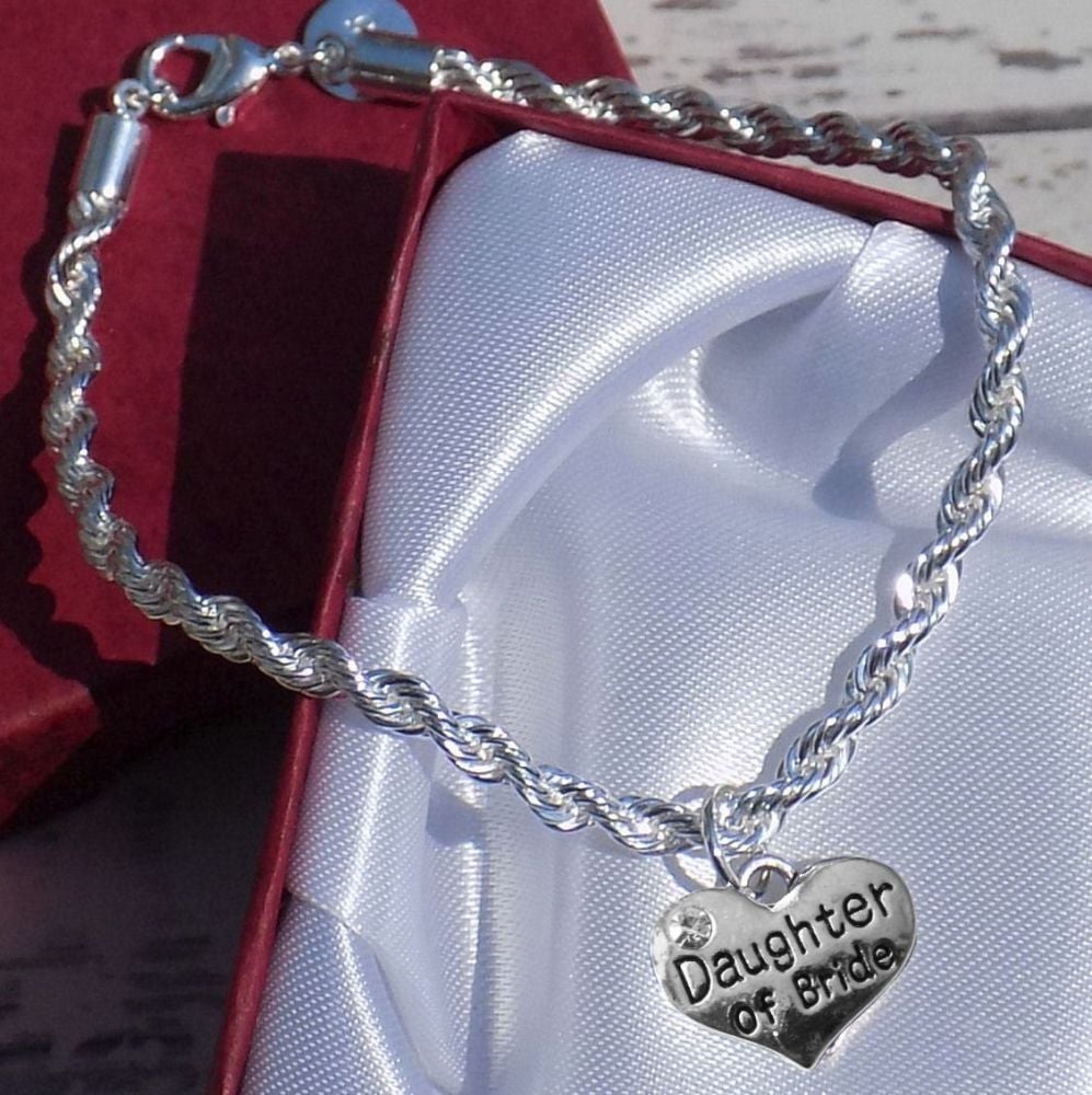 Personalised Daughter of the Bride Wedding Special Occasion Silver Charm Bracelet