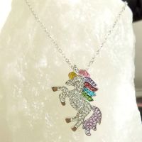 Unicorn Pendant Necklace in Silver with Gemstones
