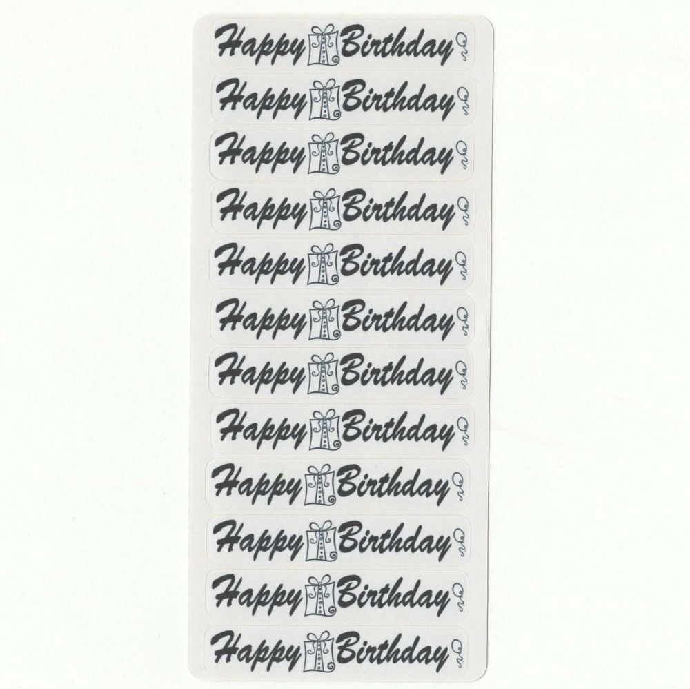 Happy Birthday Sticker Sentiments for Card Making and Crafts in Black and White