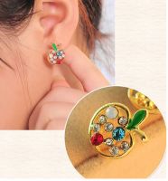 Apple Gold Stud Earrings with Colourful Rhinestones
