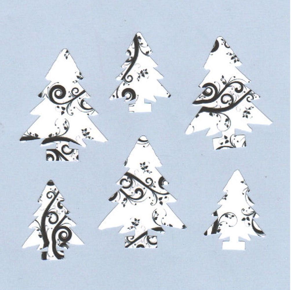 Christmas Tree Craft Embellishments x 24, Black and White Swirl Die cuts 