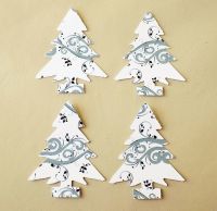 Christmas Tree Craft Embellishments x 20 Silver and White Swirl Die cuts 