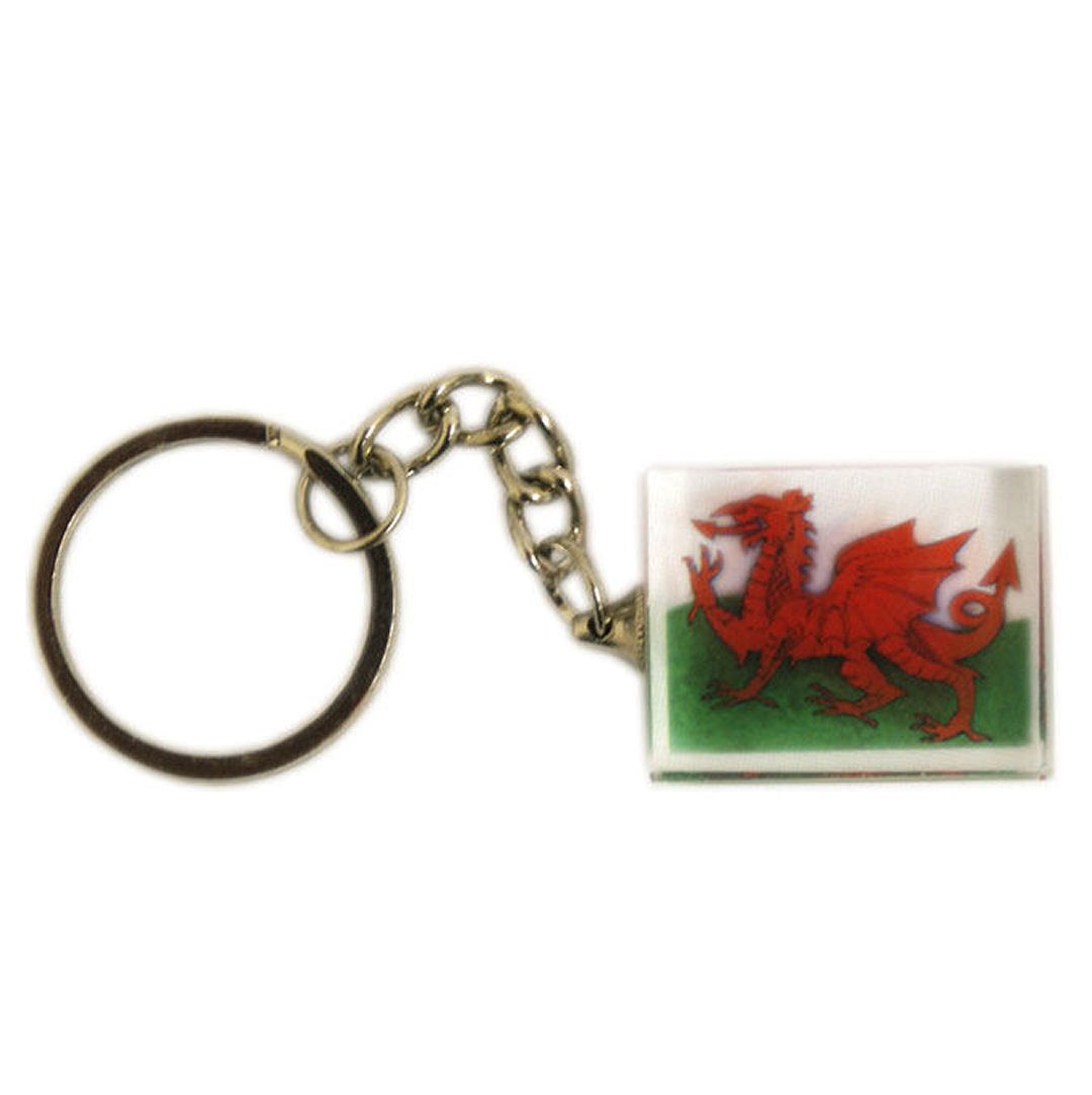 Welsh Flag Glass Cube Keyring