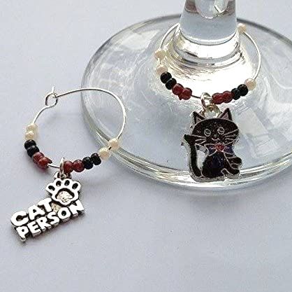 Cat Person Wine Glass Charms x 2
