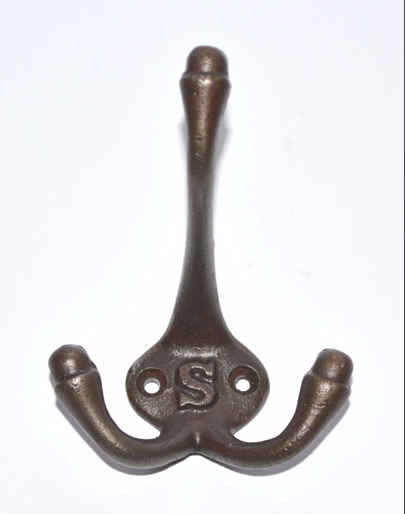 Small Double Cast Iron Coat Robe Hook, Reproduction Reclaimed Repro