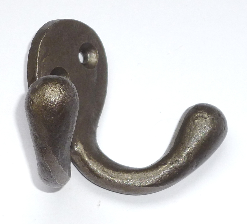 Small Double Cast Iron Coat Robe Hook, Reproduction Reclaimed Repro