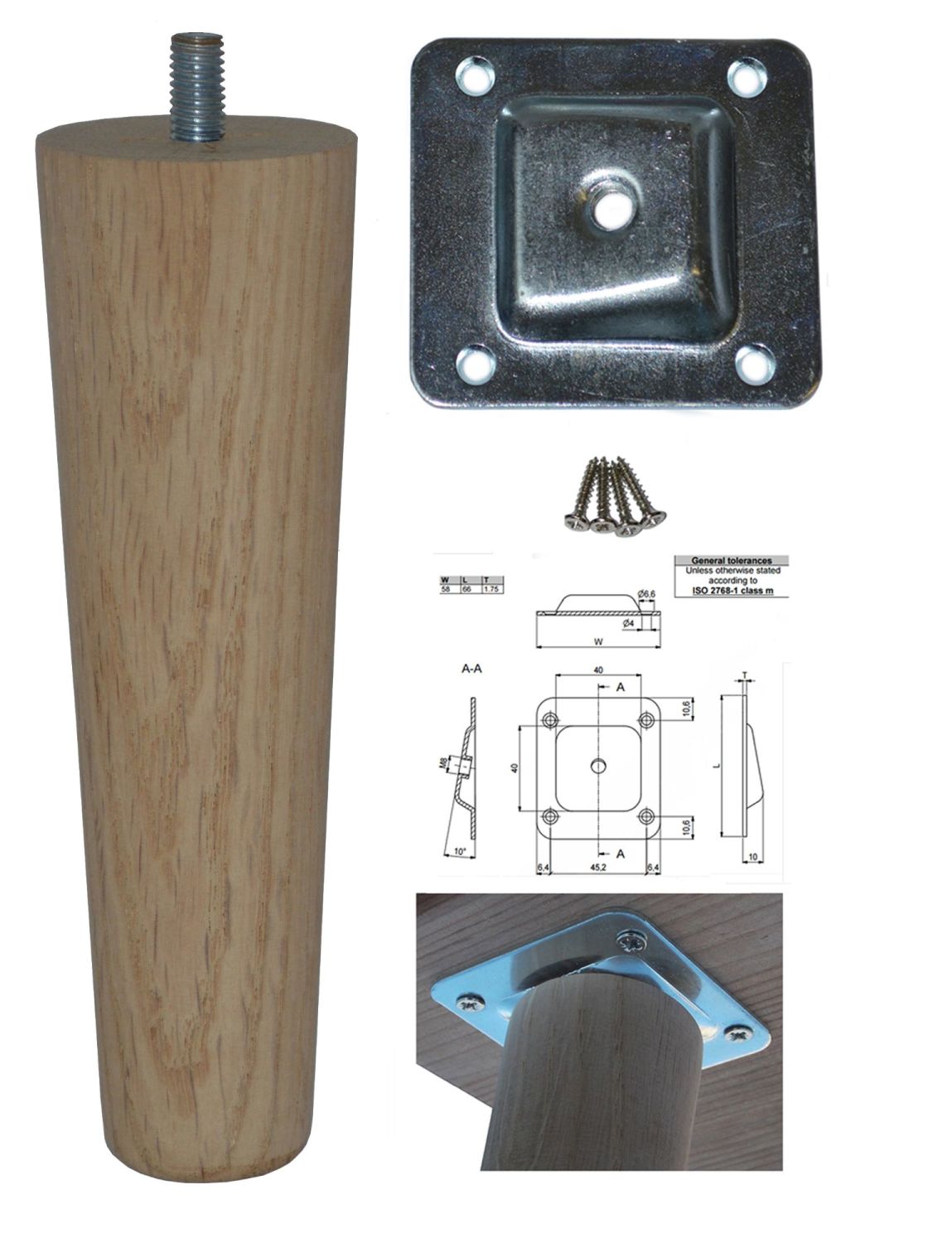 150mm Oak Tapered Leg With Angled Fixing Plate Tapered Legs