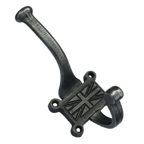 Retro 2-Part Coat Hook w/ Union Jack - Cast Iron A/I