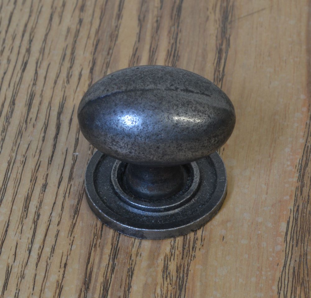 Oval Knob w/ Back Plate - 38mm Diameter Cast Iron A/I