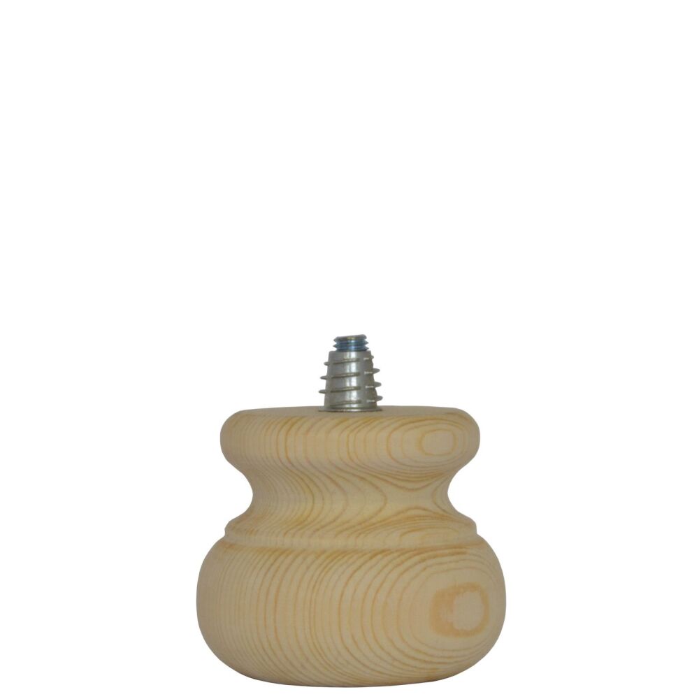 PMB66D13 - Small Pine Moulded Bun Foot w/ Bolt & 13mm D-Nut - 66*56mm