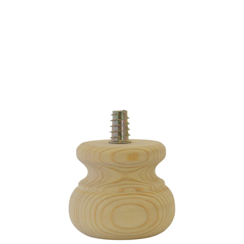 PMB66D20 - Small Pine Moulded Bun Foot w/ Bolt & 13mm D-Nut - 66*56mm