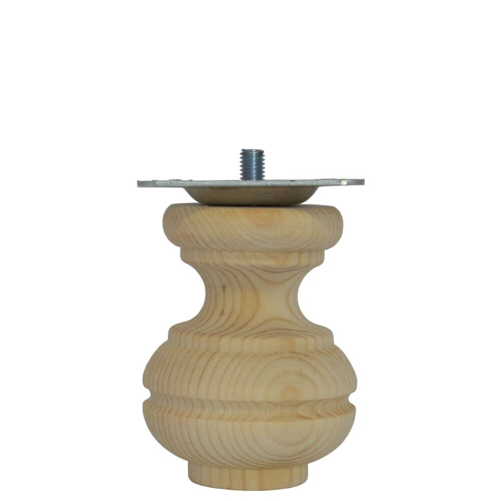 PTMB66LP - Pine Tall Moulded Bun Foot w/ M8 Bolt with Level Fixing Plate - 66*85mm