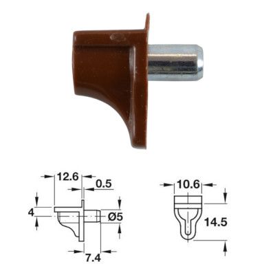 5mm Plastic Shelf Stud (Brown) w/ Galvanised Pin