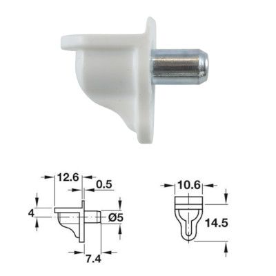 5mm Plastic Shelf Stud (White) w/ Galvanised Pin