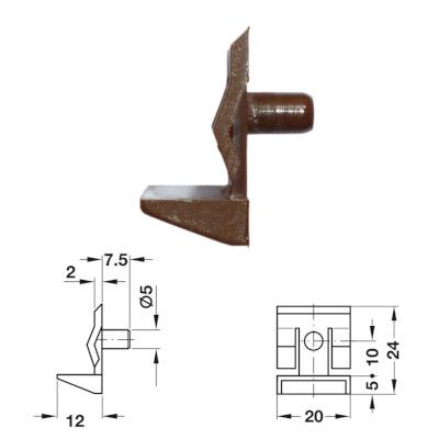 Plastic Shelf Stud (Brown) w/ Spring Clip - 5mm