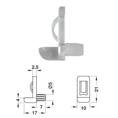 Plastic Shelf Stud (Transparent) w/ Safety Catch - 5mm