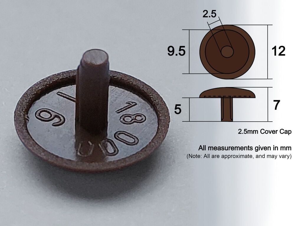 2.5mm Cover Caps (Dark Brown) - Pack of 50