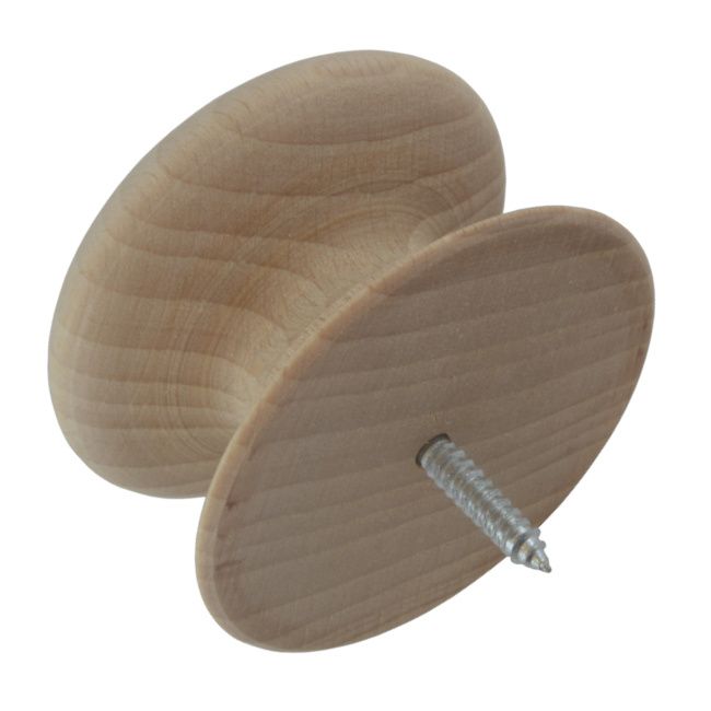 Beech Knob w/ Screw Insert, Antique-Style - 53mm - Box of 250