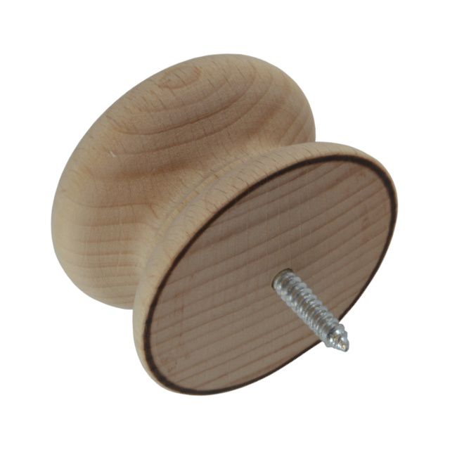 Beech Knob w/ Screw Insert - 46mm - Box of 100