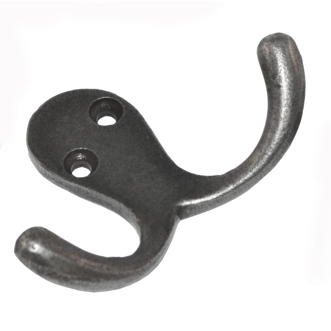 Small Double Robe Hook - 50mm Cast Iron A/I