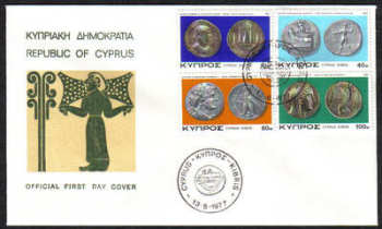 Cyprus Stamps SG 486-89 1977 Ancient Coins - Official FDC