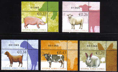 Cyprus Stamps SG 1212-16 2010 Domestic Animals Control numbers - MINT 