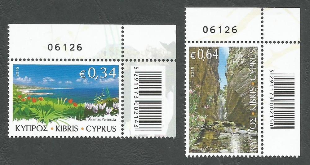 Cyprus Stamps SG 1371-72 2015 The Beauty of Akamas - Control numbers MINT 