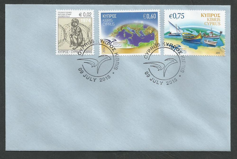 Cyprus Stamps SG 1373 2015 and SG 1326 2014 Euromed on same cover - Unofficial FDC (k160)