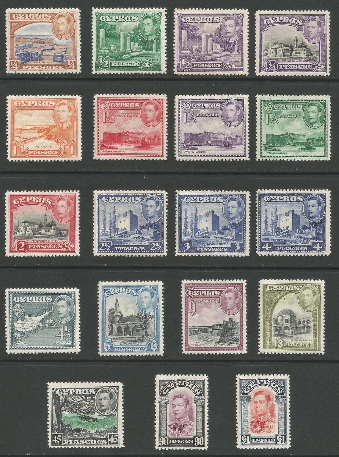 Cyprus Stamps SG 151-63 1938-51 King George VI Definitives - MH (k185)