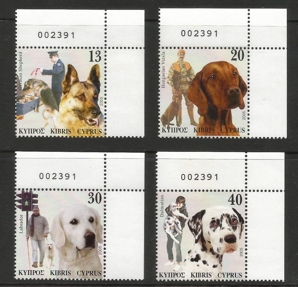 Cyprus Stamps SG 1098-1101 2005 Dogs in a mans life - Control Numbers MINT 