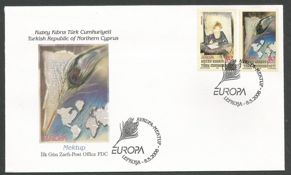 North Cyprus Stamps SG 674-75 2008 Europa The letter - Official FDC